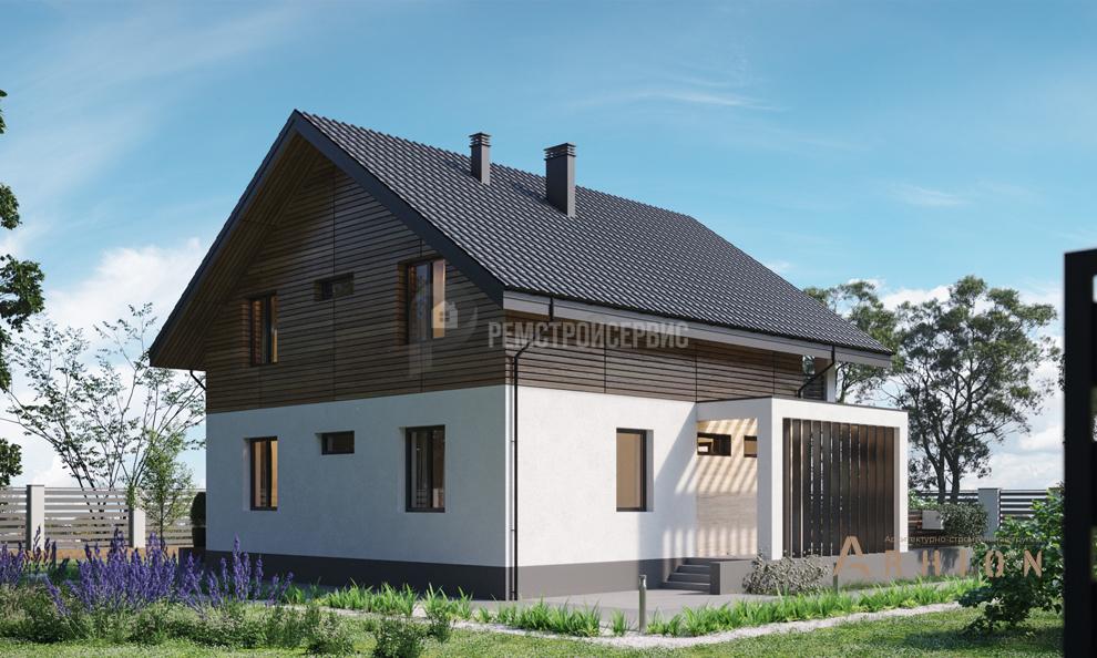 2. Проект одноэтажного дома в стиле шале с двускатной кровлей, t-87-01, площадью - 188 кв c мансардой, терассой, балконом